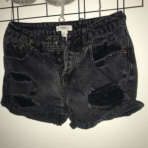 Forever21 denim jean grey washed shorts ripped size 25 button up high waist